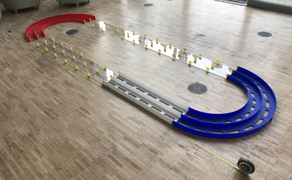 Mini4Science speed test track, track is based on the Tamiya Mini 4WD Oval Home Circuit with extensions