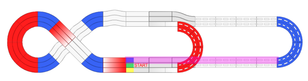 Race circuit layout with test track highlighted in purple