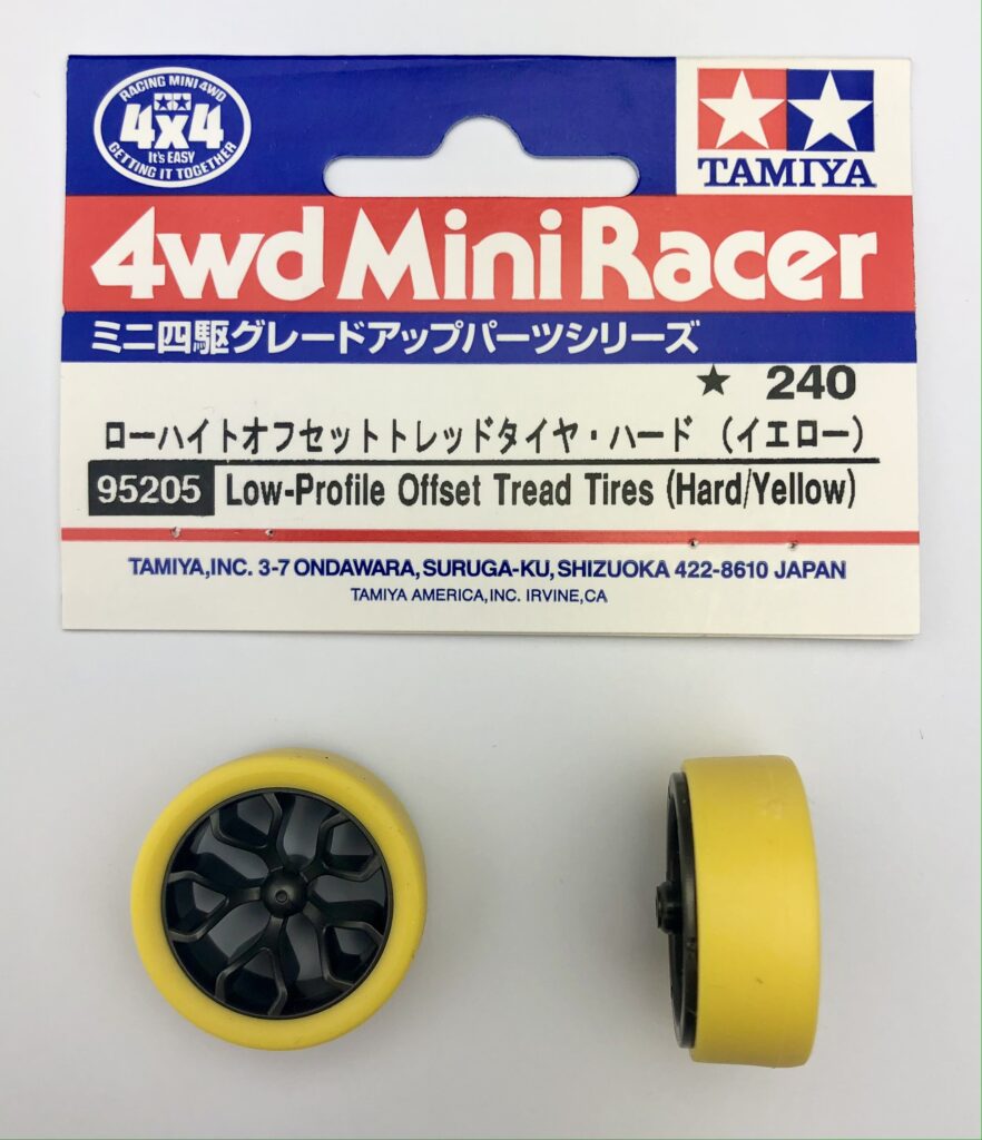 Tamiya Mini 4WD small diameter Low-Profile Offset Tread Tyres (Hard/Yellow) [Item no: 95205] with Raikiri wheels